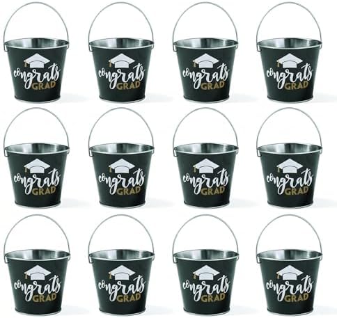 Fun Express Graduation Decorations 2026 Metal Pails Set of 12 - Graduation Party Favors for Guests with Congrats Grad Cap Design | Small Candy Boxes for Treats & Gift Giving | Senior Class Supplies image 5