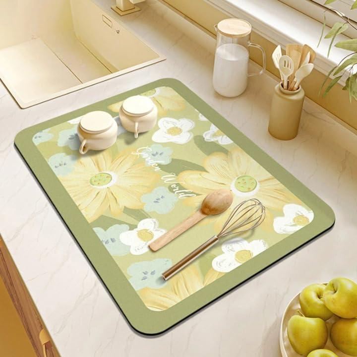 HomeCloud Dish Drying Mat for Kitchen Counter Hide Stain Super Absorbent, Non-Slip, Heat-Resistant, Great for Dishes,Rack Pad, Kitchen Counter, Coffee Maker, Coffee Item (Light Green, 40x50cm)-image-30