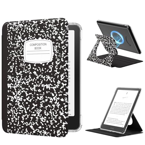 MoKo Funda Giratoria 360°para 7' eBook Reader 12ª Gen 2024, Trasera Transparente Funda Magnética Desmontable con Soporte Ajustable Auto Activación/Reposo, No para TCL Remarkable Kobo, Notebook Negro