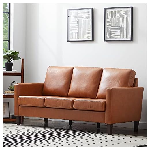 Edenbrook Archer Upholstered Couch – Couches for Living Room - Camel Faux Leather Couch - Living Room Furniture - Small Couch - Seats Three - Straight Arm Modern Couch