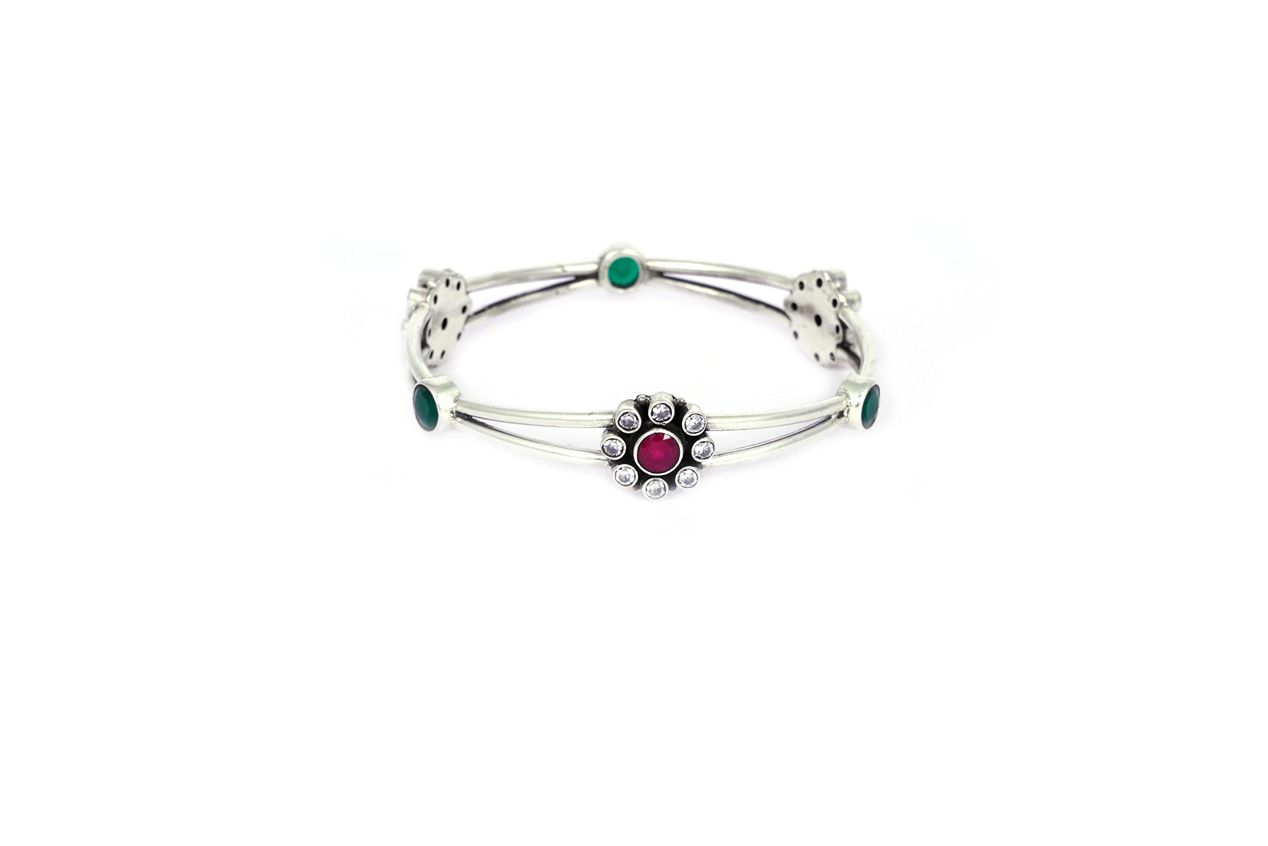 Shyle 925 Sterling Silver Bangle/Bracelet, Essence Multistone Dual Layered Bangle,Well Stamped With 925,Traditional Silver Chudi, Handcrafted Silver Oxidized Bangle,Gift For Her For Women (22) (B0BMF3HKR8) Amazon Price History, Amazon Price Tracker