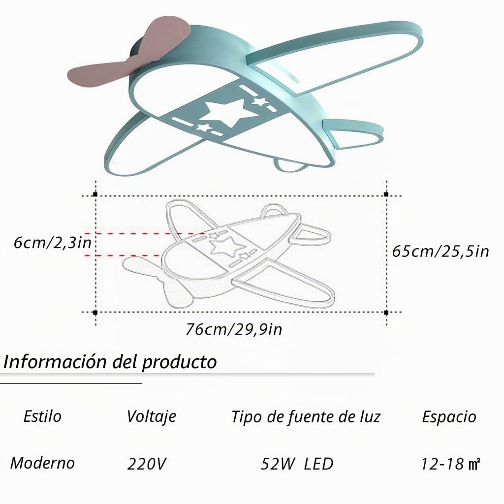 Lampara LED Techo De Infantil 52W Lámpara De Avión Regulable Con Mando A Distancia 3000K-6500K Plafón LED Techo Cuarto De Niños Para Salón Habitación Infantil, 76cm Azul Cielo