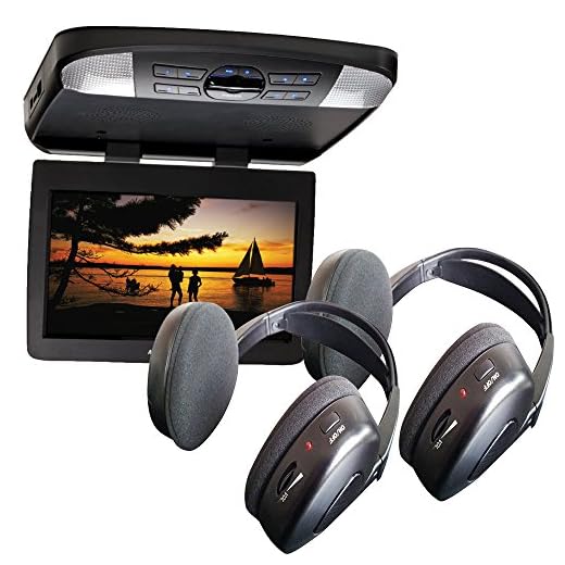 Audiovox AVXMTG13UHD 13" LED Overhead DVD Player w/ 2 Wireless IR Headphones