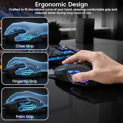 Image of Sounce Apex Wired Gaming Mouse with 7200 DPI Precision Optical Sensor, 7 Programmable Buttons, RGB LED Modes, Braided Cable and Ergonomic Comfortable Design for PC Laptop Desktop Gamer Use (Black)
