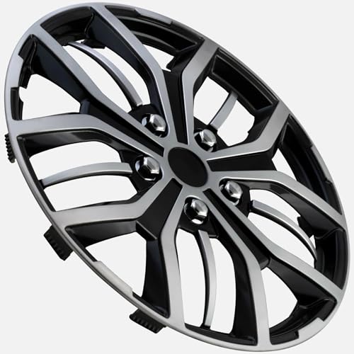 Image of LYDS Evolution Black & Silver Universal 15 inch Premium ABS Hubcap Wheel Cover Replacement Set of 4 - CWC-15S-B