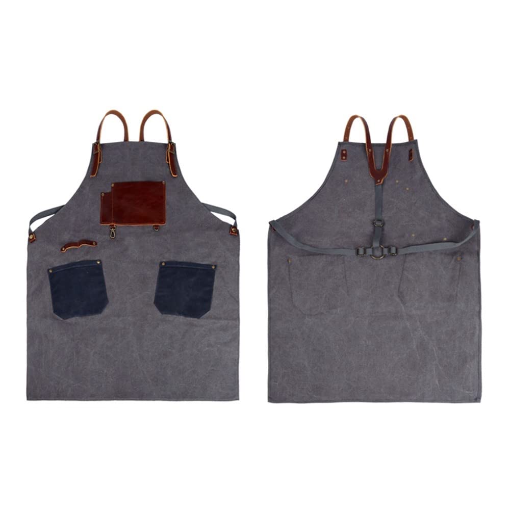 DONGKER Delantal de cocina, delantal de lona, para barbacoa, 16 onzas, delantal de trabajo con 3 bolsillos para hombres y mujeres, barbacoa, cocina