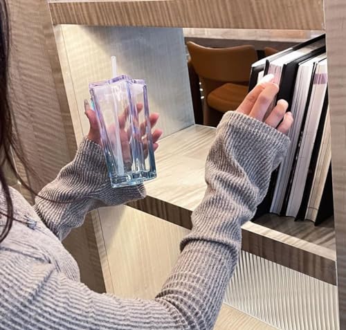 Image of KHOLAD Glass Water Tumbler with Lid and Straw, Transparent Drinking Cup Cute Pentagram Design Color Glass Coffee Sipper Mug for Smoothie Soda Ice Tea (Purple, 350ml, Set of 1)