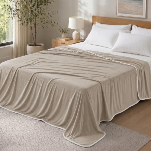 Image of PHF Cooling Blanket Queen Size 90 inchx90 inch, Double-Sided Cooling for Hot Sleepers (Q-Max 0.46+), Lightweight Breathable Summer Blanket for Night Sweats with Rayon Derived from Bamboo, Taupe