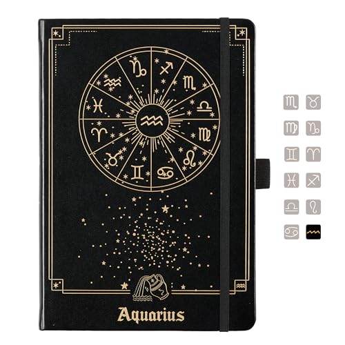 AuroPlanner Aquarius Zodiac Undated Planner – Monthly Weekly Daily Astrology Portable Journal Notebook, A5 (5.8” × 8.3”), 160 Pages 4-Month Layout, 100 GSM Paper