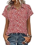 Zeagoo Womens Short Sleeve Shirts V Neck Button Down Tops Floral Printed Business Casual Blouse