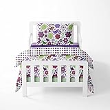 Bacati - Botanical Sanctuary Purple 4 Piece Cotton Girls Toddler Bedding Set 100 Percent Cotton Includes Reversible Comforter, Fitted Sheet, Top Sheet, and Pillow Case for Girls