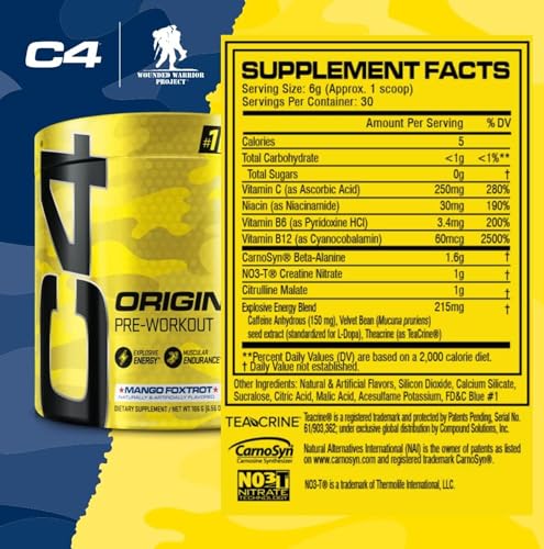 Cellucor FETEGT1384 C4 Original Pre Workout Powder Mango Foxtrot Sugar Free Preworkout Energy thumb #2