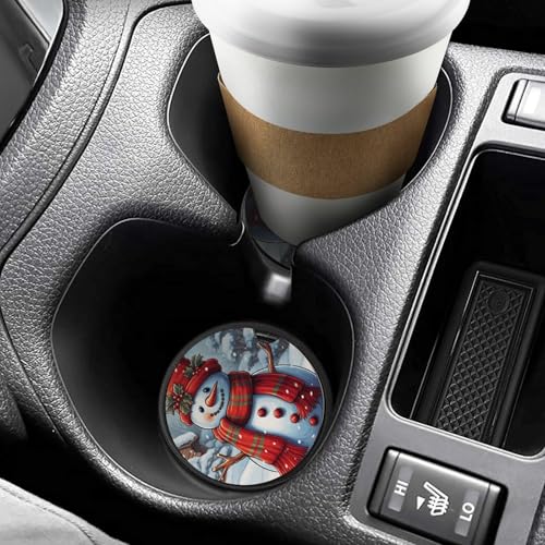 Portavasos para coche en madera con diseño muñeco de nieve rojo miniatura 6