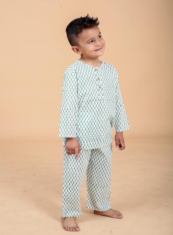 Image of Boys Cotton Night Suit | Jaipur Handblock Print Pajama Set for Kids | Boys Sleepwear | Kids Pajama Set | Baby & Toddler Sleep Suit | Combo Pack of 2