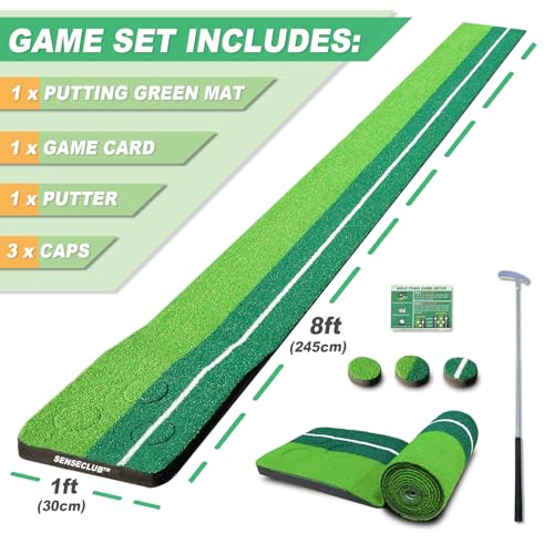 Image of SENSECLUB Indoor Putting Green Foldable Putting Green Golf Game Set Golf Gift for Men - 30x240cm with Putter
