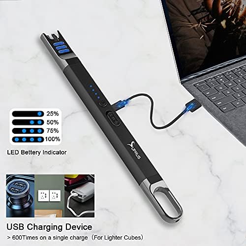 SUPRUS Zapalniczka do świec elektryczna, z łukiem świetlnym, wiatroszczelna, bezpłomieniowa, do ponownego ładowania przez USB z oświetleniem LED, na kemping, grillowanie, gotowanie (czarna)