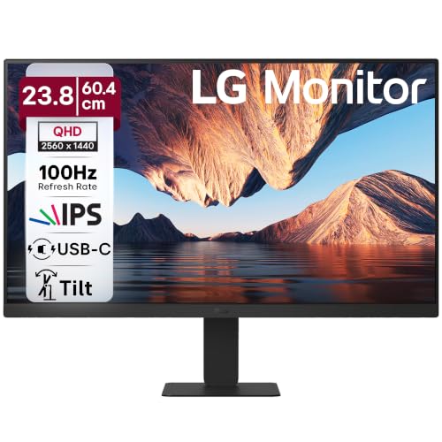 LG 24U631A 60.4 cm (23.8 Inch) QHD (2560x1440) IPS PC Monitor with 100Hz, 5ms (GtG) HDR10, Flicker Safe, Reader Mode, HDMI, USB-C, Anti-Glare, 3-Side Virtually Borderless Design, sRGB 99% (Black)
