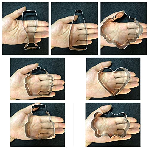 Birthday Wedding Cookie Cutter Set-7 Piece-Cake, Heart, Cupcake, Champagne, Wine Bottle, Plaque Cookie Cutter Mold For Birthday Wedding Anniversay Bridal Shower Engagement Cookie Cutters #TOP3