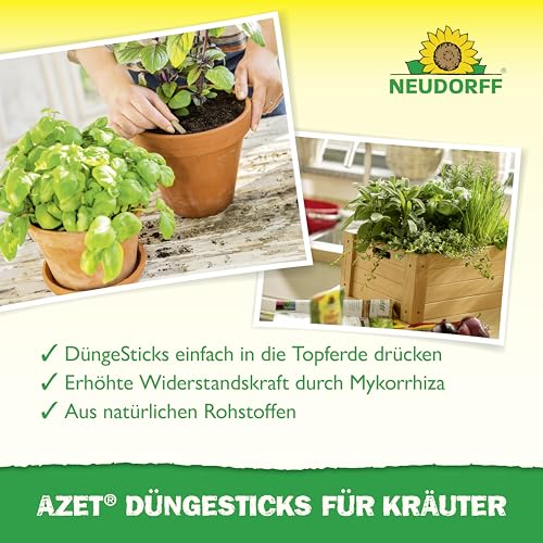 Neudorff Azet DüngeSticks für Kräuter – Bio Kräuterdünger sorgt für kräftiges Wachstum und aromatische Kräuter mit 2 Monaten Langzeitwirkung, 40 Stück, Braun