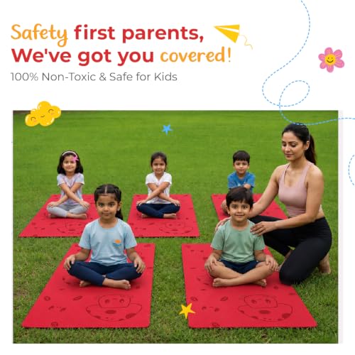 Image of Lifelong Kids Yoga Mat with Carrying Strap | Non-Toxic Yoga Mat for Children Workout & Exercise | Slip-Resistant Floor Mat for Kids Fitness, Play & Meditation | Exercise Mat for Home (Red)