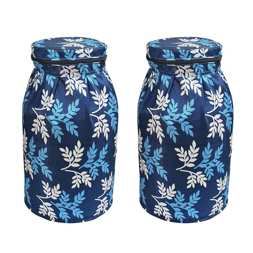 Image of Woah Cotton DustProof and Dustproof LPG Gas Cylinder Cover| Top Design Stain| Dust| DustProof PVC LPG Gas Cylinder Cover, Polyester Gas Tank Cover Fits StandardG (Pack of 2, Blue Leaf)