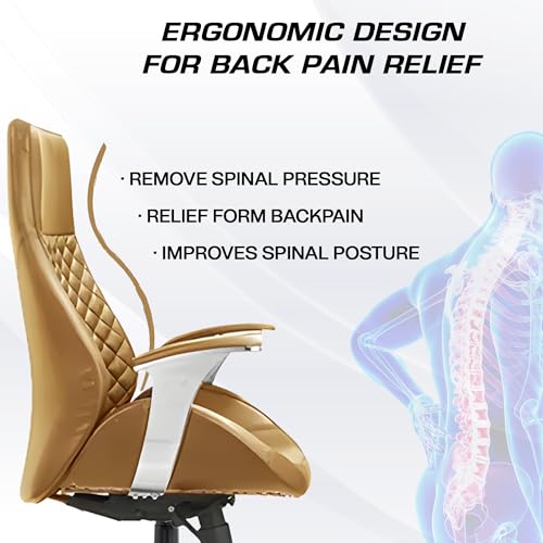 Image of MRC Atlantic Executive Leatherette Office King Size High Back Boss Maharaja Revolving Chair with Cushioned Lumbar Support,Multi Lock Mechanism & Chrome Base - Rust