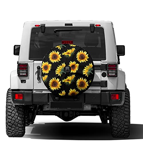 Image of Delerain Spare Tire Cover with Backup Camera Hole Sunflower Wheel Covers Waterproof Dust-Proof UV Sun Universal Fit for RV Trailer RV SUV Truck (18 Inch for Diameter 32 inch-34 inch)