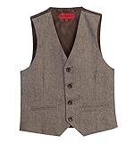 Gioberti Boy's Tweed Plaid Formal Suit Vest, Herringbone Tan, Size 14