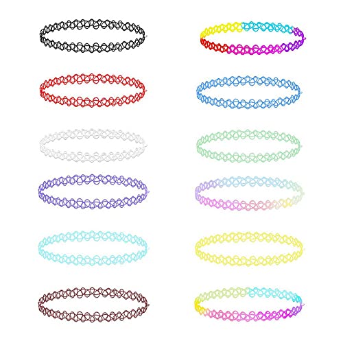 QAQHZW 12 Piezas Collar de Tatuaje Tattoo Choker Elástico Gótico Collar Cadena Gargantilla del Collar de la Cadena de Línea de Color para niñas Niñas niños Mujeres Cover