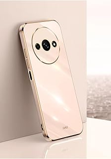 Silicone Case for Xiaomi Redmi A3 Case, Mobile Phone Case Golden Galvanised Frame Thin Soft TPU Soft Shockproof Protective Cover Bumper (Pink)