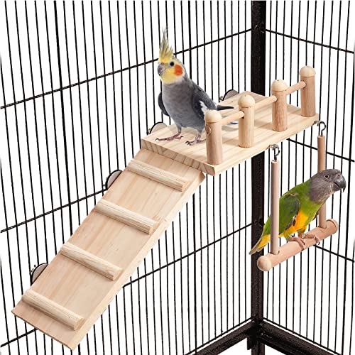 TeTupGa Hamster Bird Perches Cage Toys papagaio plataforma de madeira com escada de escalada brincar ginásios exercício balanço madeira brinquedos masturbáveis jogos para animais bochechas verdes,