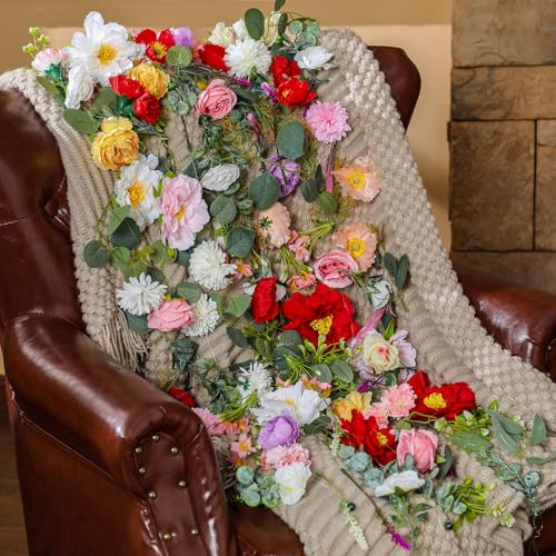 Image of Suncalla 12 Pcs 70.8 ft Wildflower Garland Pre Strung Artificial Hanging Flower Vine Backdrop Decor from Ceiling Floating Silk Floral Garland for Garden Wedding Bridal Shower(Floral,Multicolor)