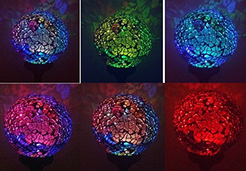 Solar Colorful Multi-Color Ball Led Light, Mosaic Crackle Glass Ball Garden Decor Stake Yard Outdoor Landscaping Color Changing Led Lamp #TOP2