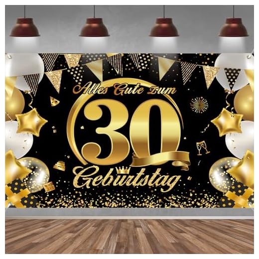 30. Geburtstag Banner Frauen Männer Deko Schwarz Gold 30 Geburtstag Hintergrund Banner, Extra Große Stoff Schild Poster für 30. Geburtstagsparty Deko, 210x150 cm