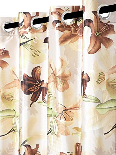 Image of Home Sizzler 2 Pieces 3D Floral Eyelet Polyester Semi- Transparent Long Door Curtains - 8 Feet, Brown