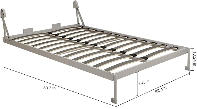 DIY Cabinet Folding Bed Queen Size Vertical Murphy Wall Bed Hardware Kit, Grey Metal Frame with Hydraulic Rods & Automatic Support Feet, Space-Saving Solution for Apartments