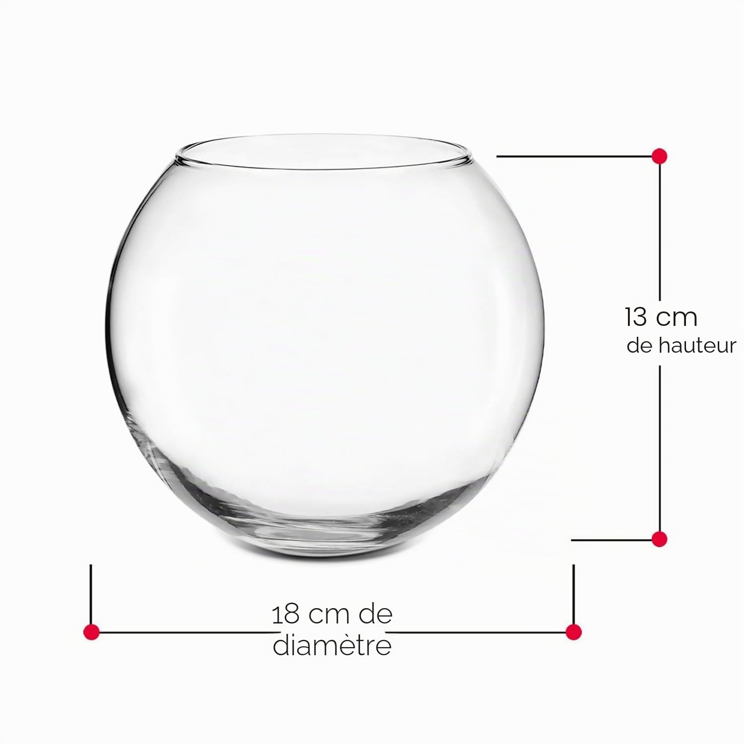 TIENDA EURASIA - Poisson rond moyen, verre transparent, 18 cm de diamètre x 13 cm de haut, sphérique, petits poissons, tortues et animaux domestiques