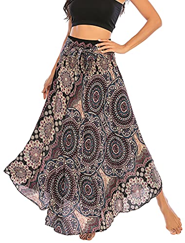 Maeau 2 en 1 Jupe Maxi Imprimé Mousseline Trapèze Fluide Robe Jupe Longue Grande Taille Asymetrique pour Quotidien Voyage Plage Jupe Robe Femme Taille Haute pour Danse du Ventre Cover