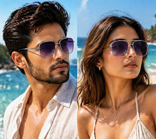 Image of Dervin UV Protected Driving Pilot Gradient Square Metal Body Sunglasses for Men and Women