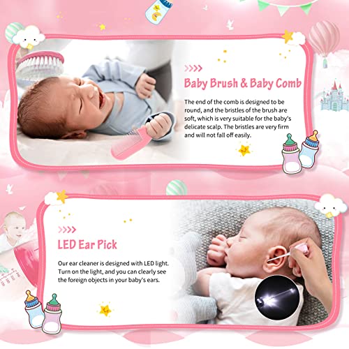 23Pcs Baby Healthcare And Grooming Kit Modacraft Baby Safety Set With Baby Hair Brush Nail Clippers Lighting Ear Cleaner Baby Stuff Newborn Essentials For Nursery Newborn Baby Girls Boys Kids Pink #TOP4