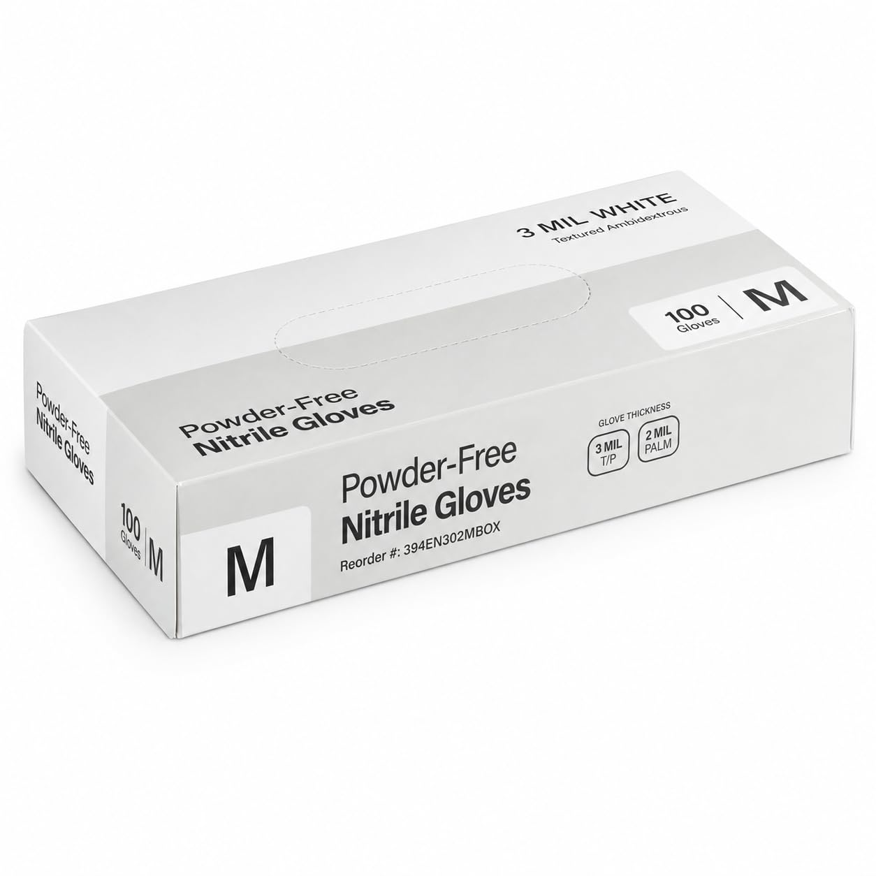 Nitrile Powder-Free Textured Gloves 3 Mil White Medium by Glownary – Large, Vinyl, Blue, Model 394en302mcase