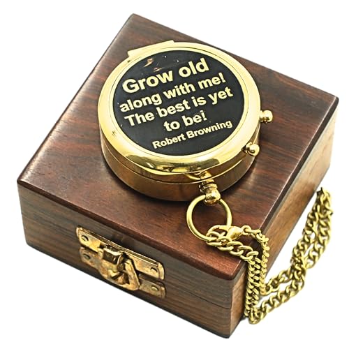 Brújula náutica de latón grabado con caja de madera miniatura 1