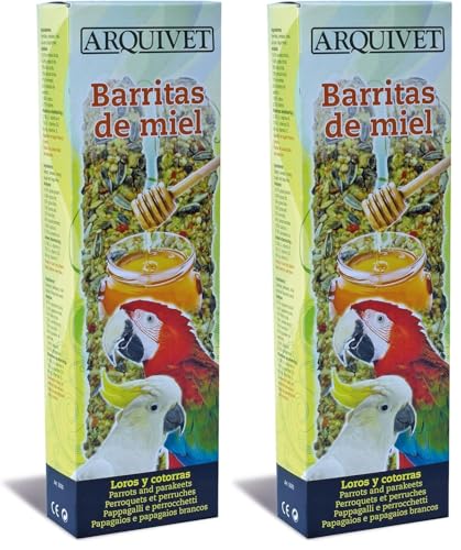 ARQUIVET Barritas de Miel para Loros y cotorras 150 gr - Comida en Forma de barritas de Semillas para Aves - Golosinas, chuches, premios, recompensas, Snacks para pájaros (Paquete de 2)