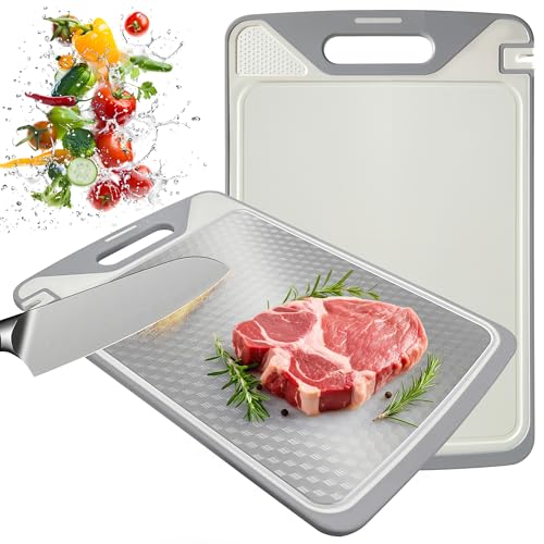 BOYUNSHI Stainless Steel Chopping Board, Double Sided Cutting Board for Kitchen, Non-Slip Scratch-Resistant Mesh Design with Juice Groove Food-Grade Wheat Straw PP, Easy to Clean(15.2 x 10.2 in)