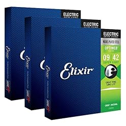 Elixir Electric Optiweb Super Light 009-042 Lot de 3 cordes pour guitare électrique avec revêtement en nickel - Les Beatles, Paul McCartney, John Lennon, RIngo Starr, George Harrison