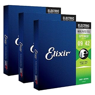 Elixir Electric Optiweb Super Light 009-042 Lot de 3 cordes pour guitare électrique avec revêtement en nickel - Les Beatles, Paul McCartney, John Lennon, RIngo Starr, George Harrison