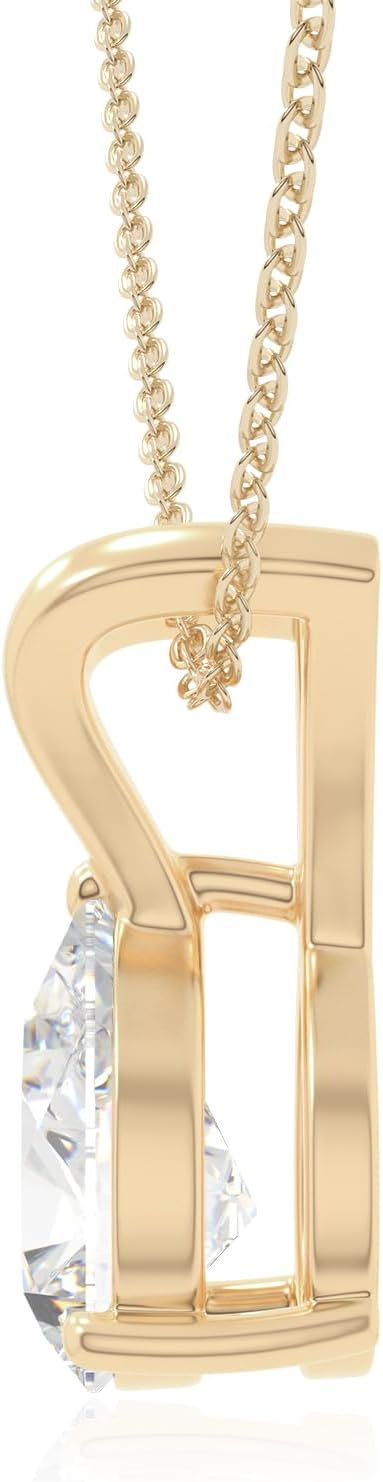 Moissanite V-Bale Solitiare Pendant Necklaces for Women in Silver/18K Yellow/Rose Gold Vermeil, Birthstone Jewelry Gifts for Her Birthday, Wedding, Anniversary, Graduation