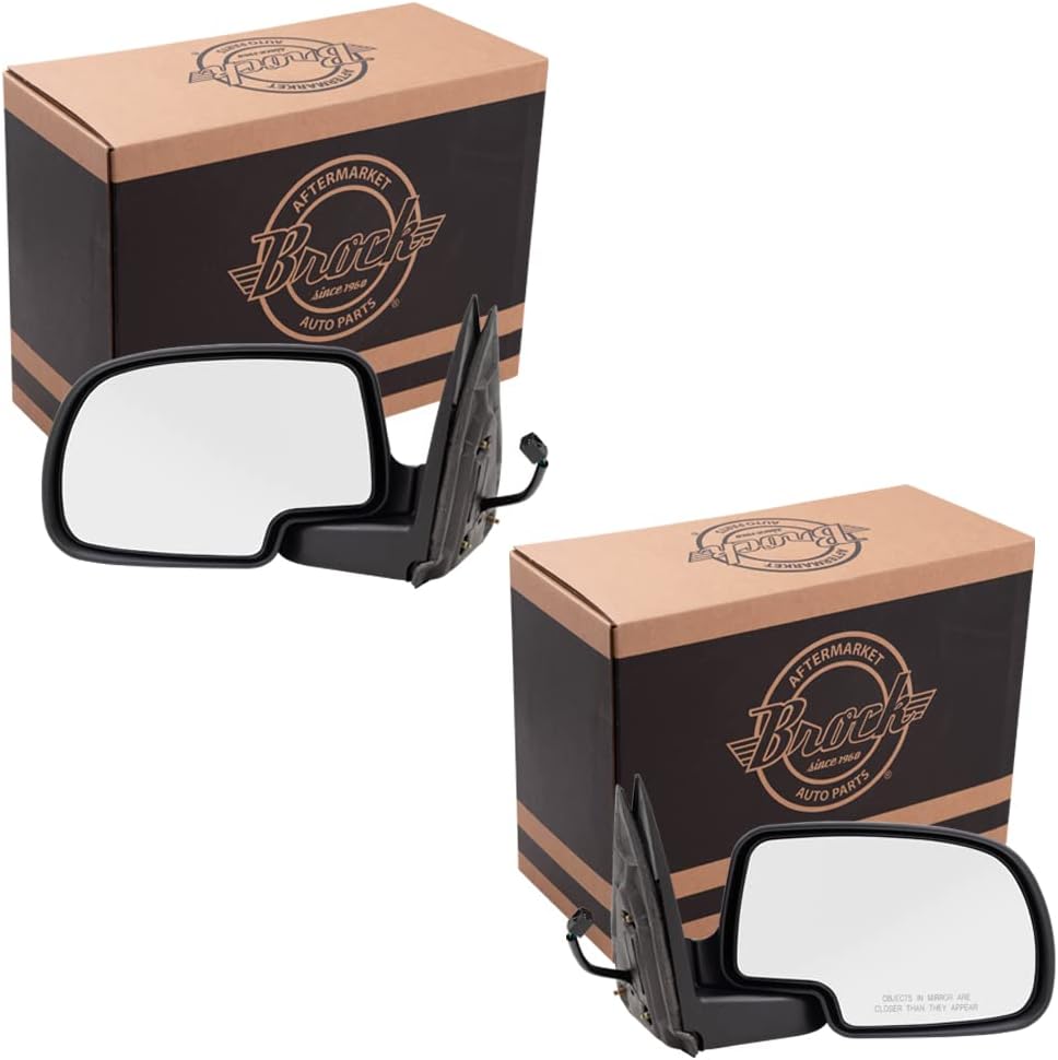 Brock Replacement Driver and Passenger Set Power Side Door Black & Chrome Mirrors Compatible with 99-02 Silverado Sierra Pickup Truck 15172249 15172248