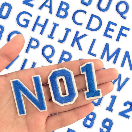 Harsgs 72 PCS Iron on Letters Numbers Patches, Embroidered Patches Letters A-Z Numbers 0-9 Applique for Clothes, Dress, Hat, Jeans, DIY Accessories, Blue