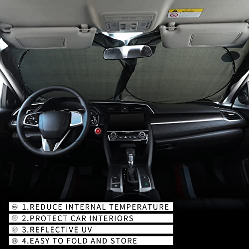 Kboise Foldable Windshield Sun Shade With Storage Pouch, Car Front Window Sun Shield, Block Uv Rays, Protect And Cool Vehicle Interiors, (Large 63 X 33.8 In), Silver #TOP1